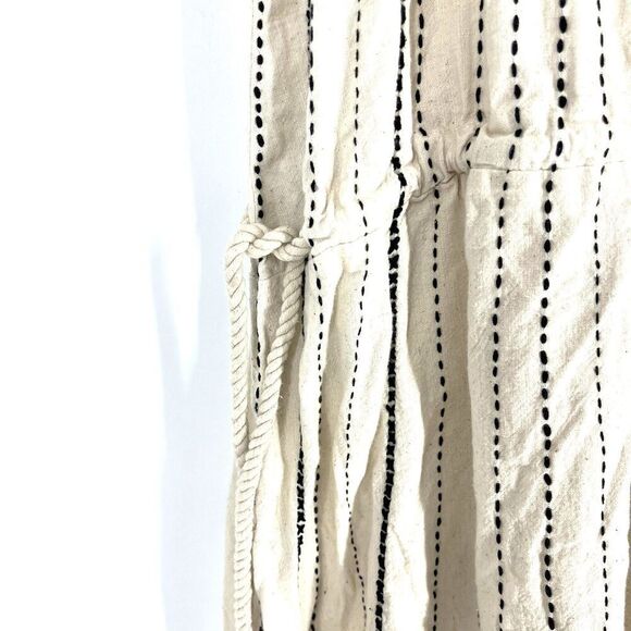 NyMane Dress Size Medium Natural Cream Lea Stripe Black Undyed Kala Cotton Midi - Picture 3 of 8